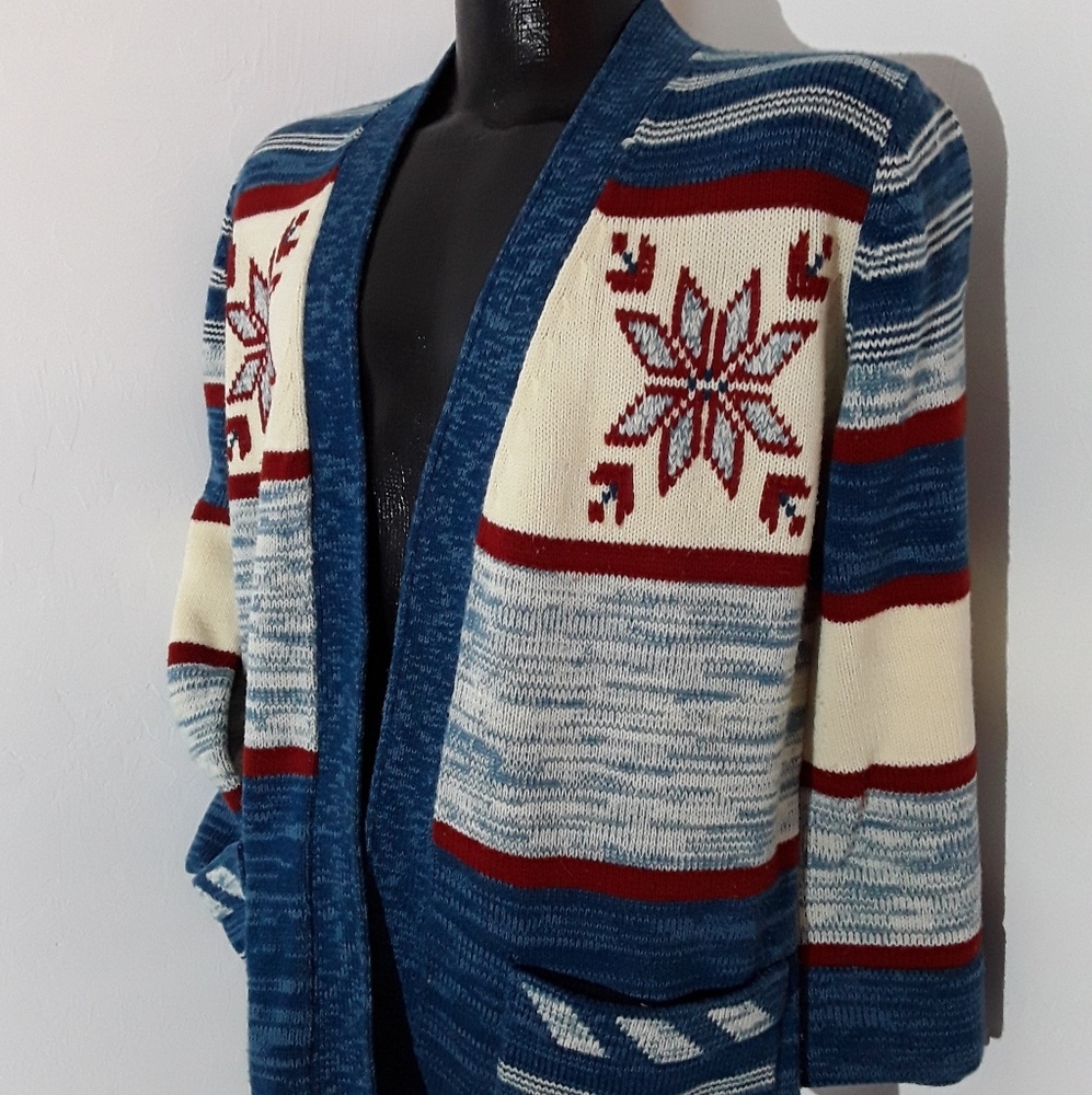 Vintage Monarch Knits Women Cardigan Open Front Belt Size L Cottagecore Y2K